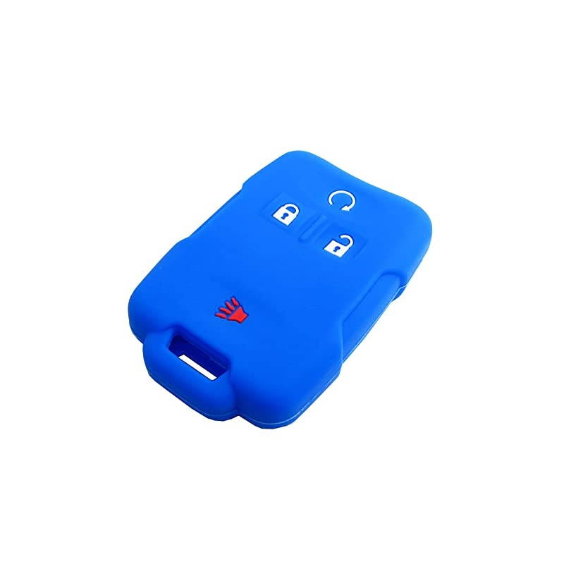 Autotech Remote Key Silicone Rubber Keyless Entry Shell Case Fob and Key Cover fit for Chevrolet Silverado Colorado M3N32337100 13577770 13577771 GMC Sierra Yukon Cadillac1 PairBlack+Blue