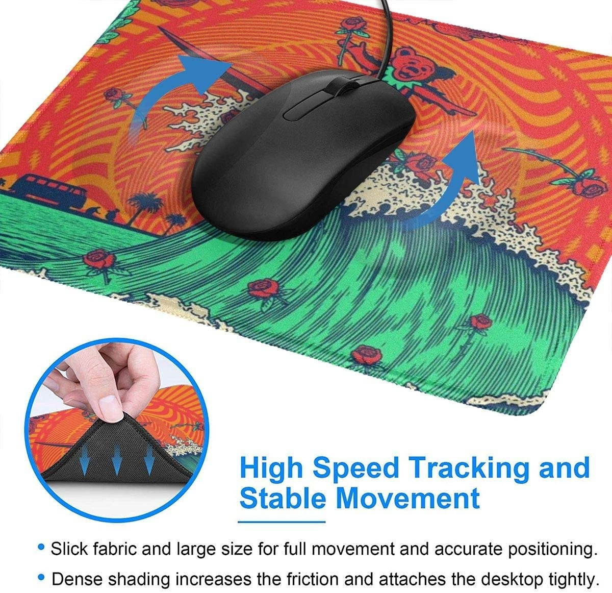 Grate-ful Dead Mouse Pad Dancing Bear Printed Mousepad Colorful Gaming Mouse Pads Non - Slip Rubber Base for Computer Game 7.1x8.7 in/18x22 cm