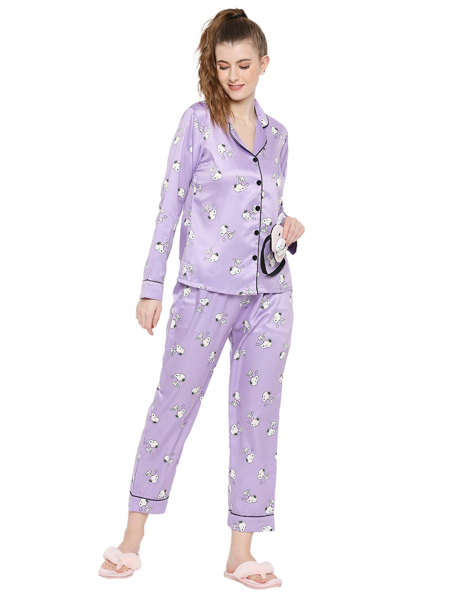 Smarty Pants Lilac Satin Print Shirt With Pyjamas