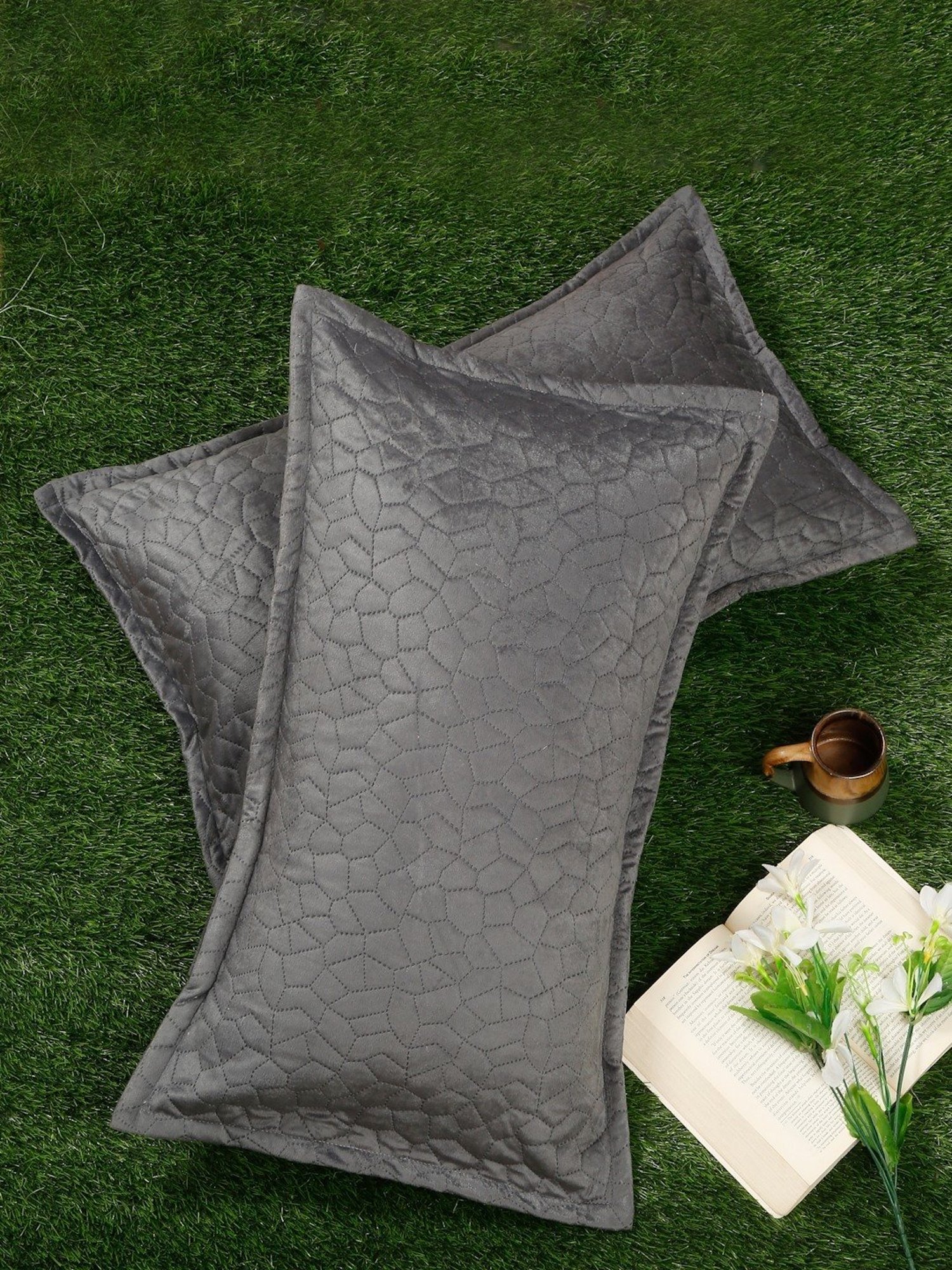 HOSTA HOMES Ultrasonic Abstract Grey 280 TC Polyvelvet Pillow Covers - Set of 2