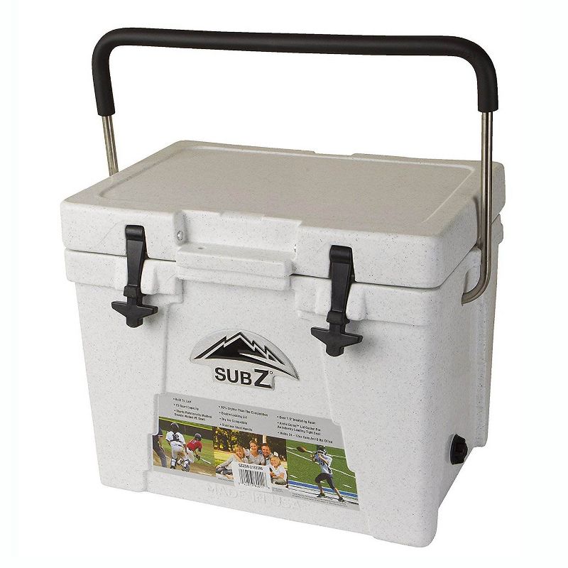Sub Z 23 Quart Outdoor Camping Beverage Cooler w/ Stainless Steel Handle, White