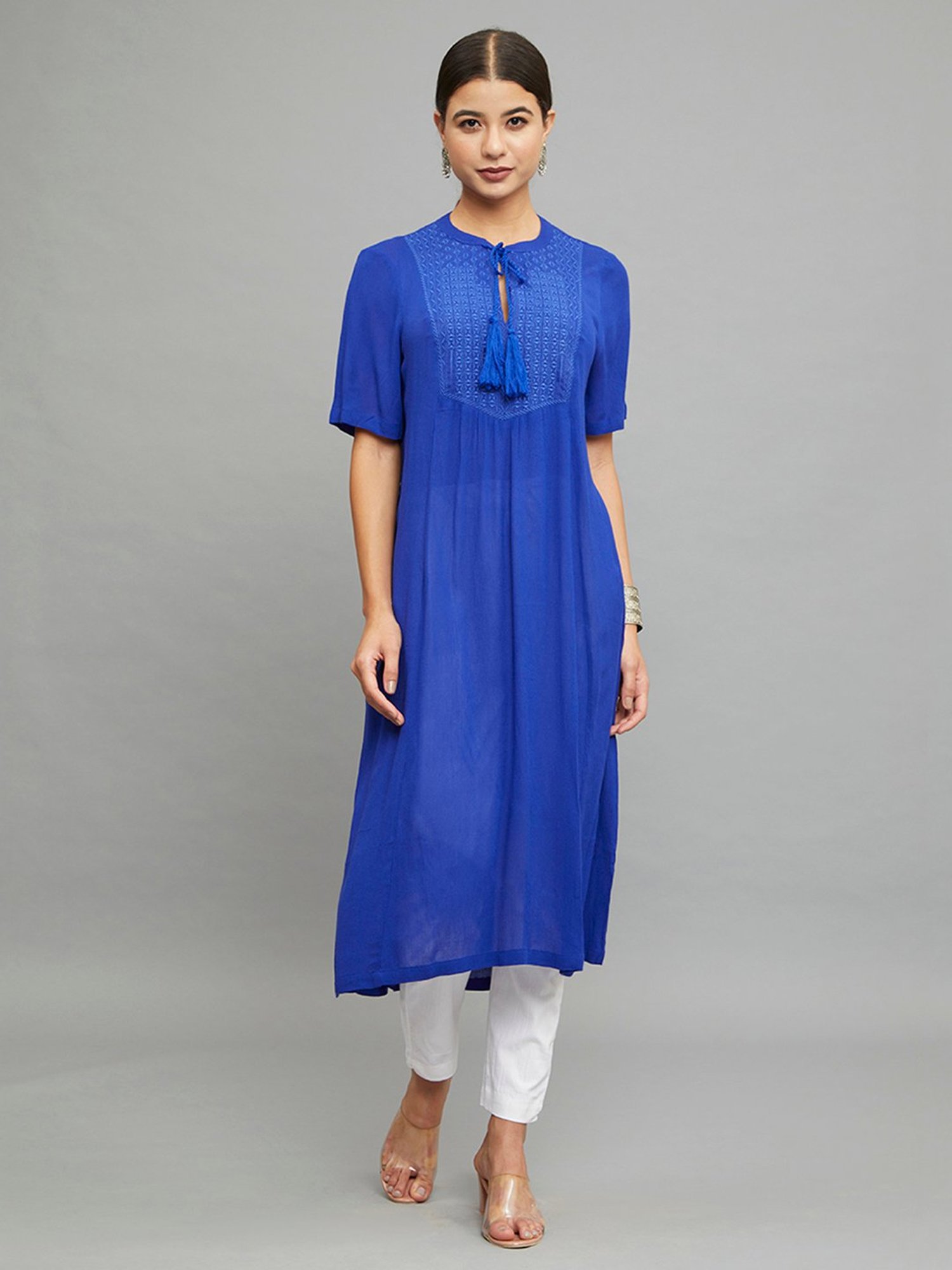 paislei Blue Embroidered A Line Kurta