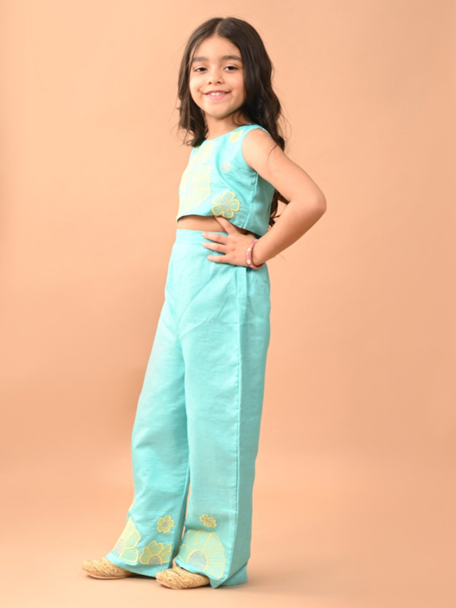 VASTRAMAY Kids Blue & White Cotton Over Dyed Kurta Set