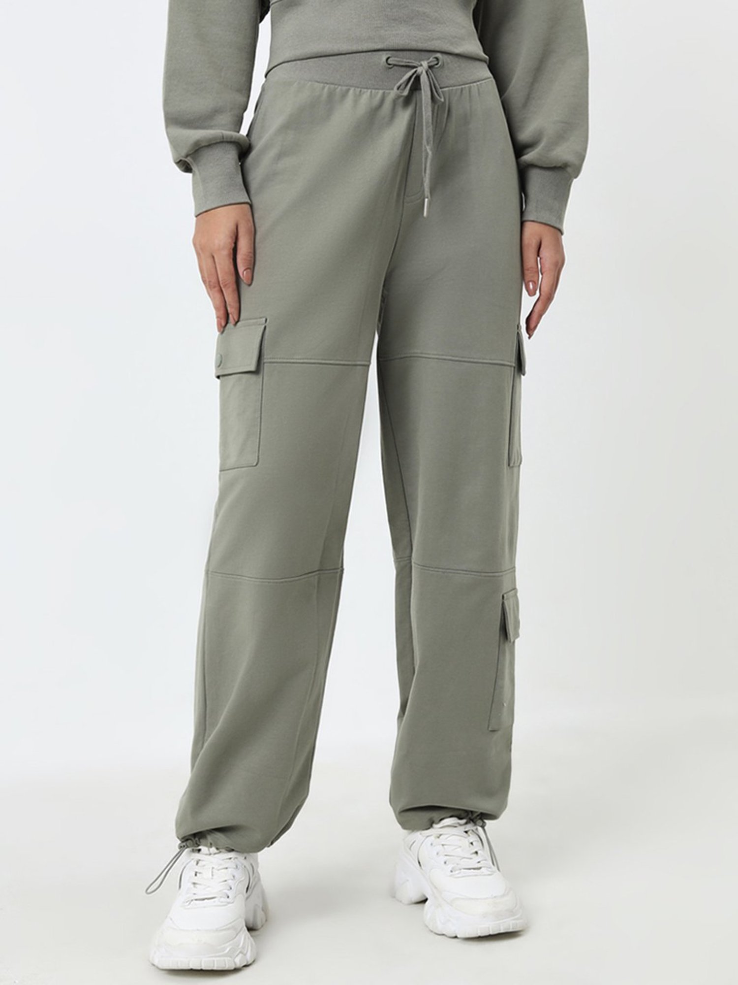 Studiofit by Westside Dark Sage High-Rise Cotton Blend Track Pants