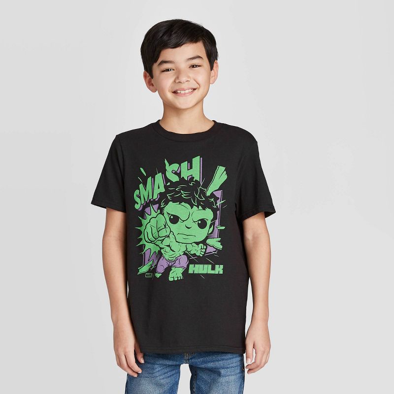 Boys' Marvel 80th Hulk Graphic T-Shirt with Mini Funko POP - Black XL