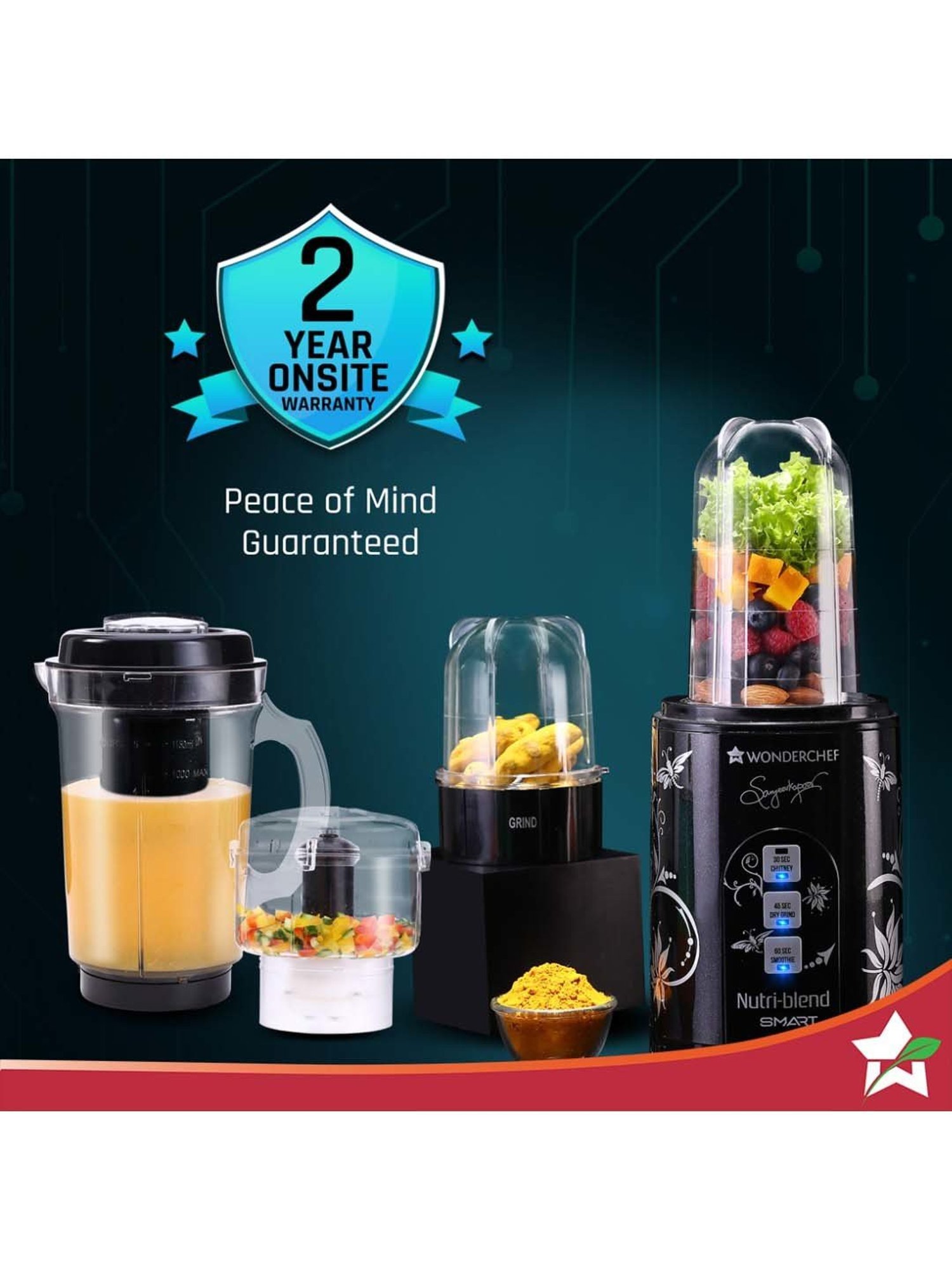 Wonderchef Nutri Blend Smart CKM 500W, 22000 RPM with 4 Jars & Dual Pulse 2-Yr Warranty,Black