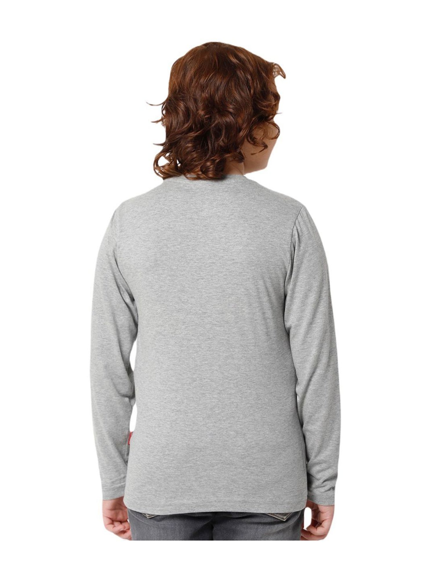 Proteens Boys Grey Melange Cotton Printed Full Sleeves T-Shirt