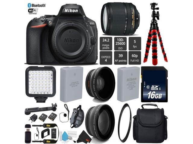 Nikon D5600 DSLR Wi-FI NFC 24.2MP DX CMOS Camera AF-S 18-140mm VR Lens + UV Protection Lens Filter + LED Light kit + 12 inch Flexible Tripod + Camera Case - (Intl Model)
