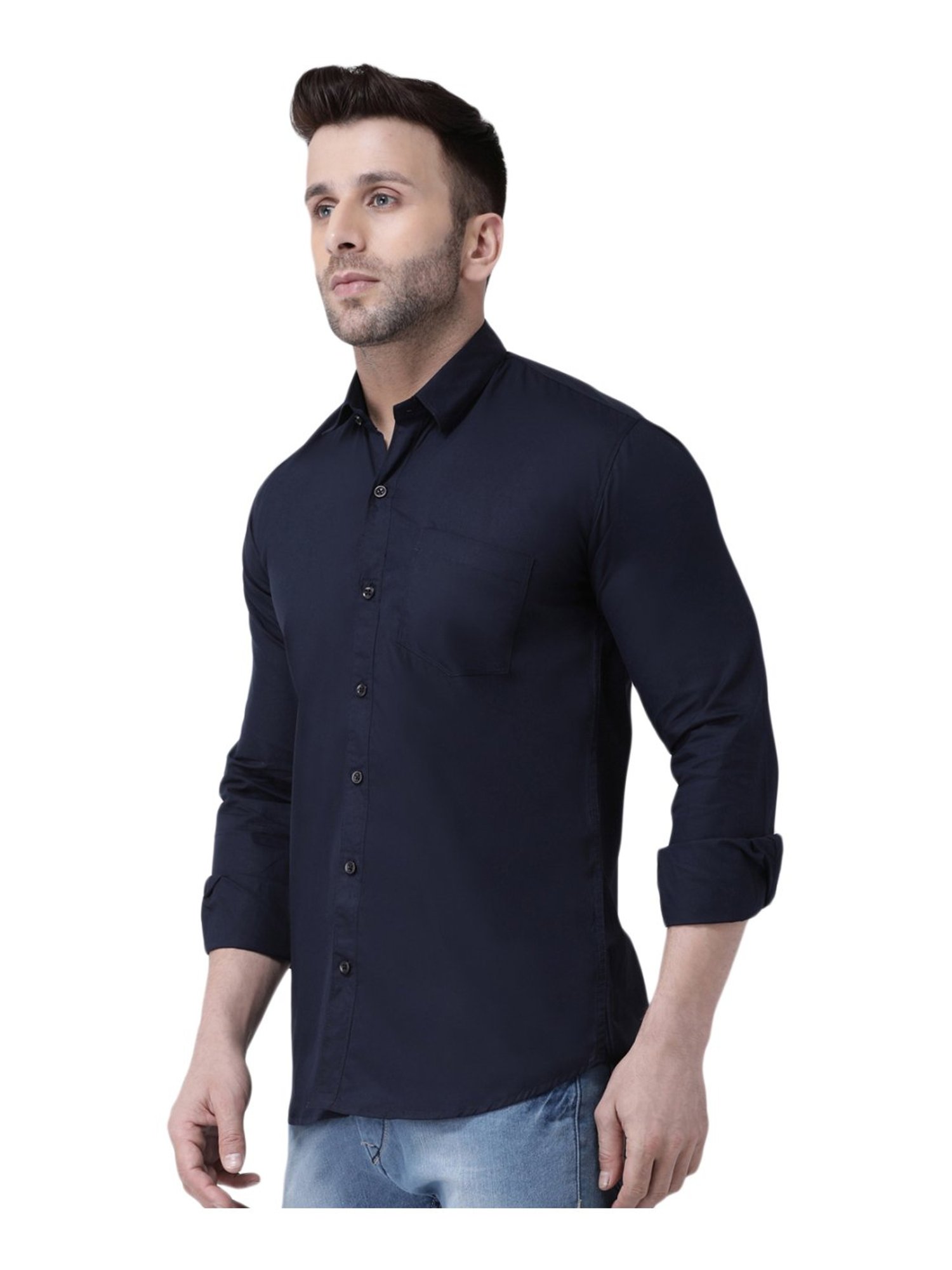 Hang Up Navy Cotton Slim Fit Shirt