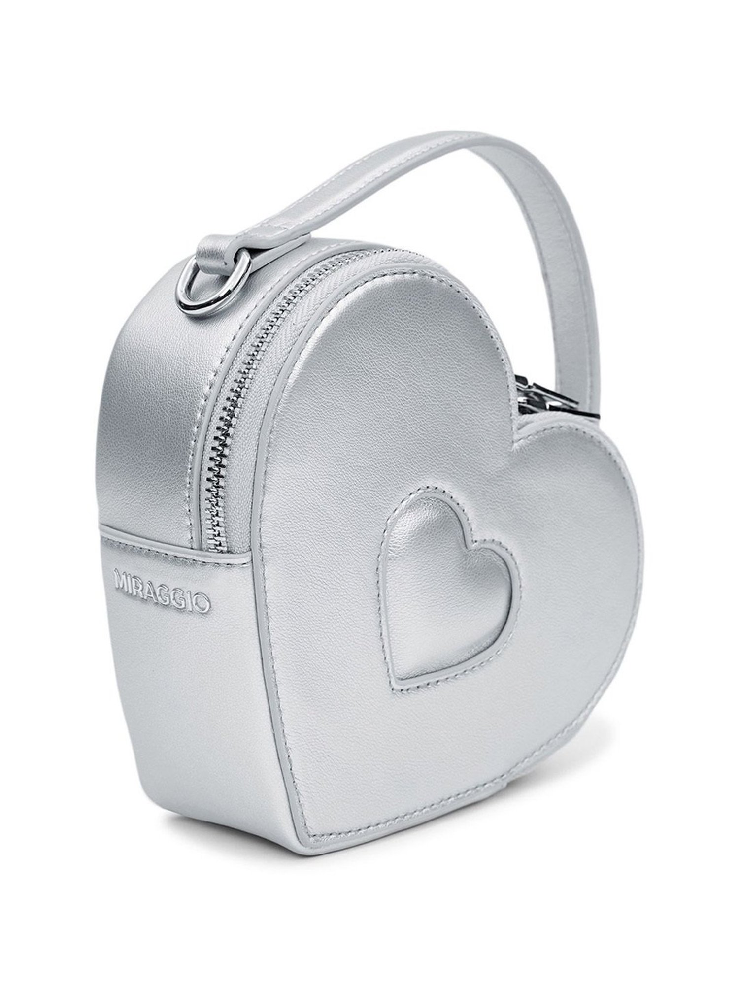 Miraggio Sweet-Heart Silver Faux Leather Solid Sling Handbag