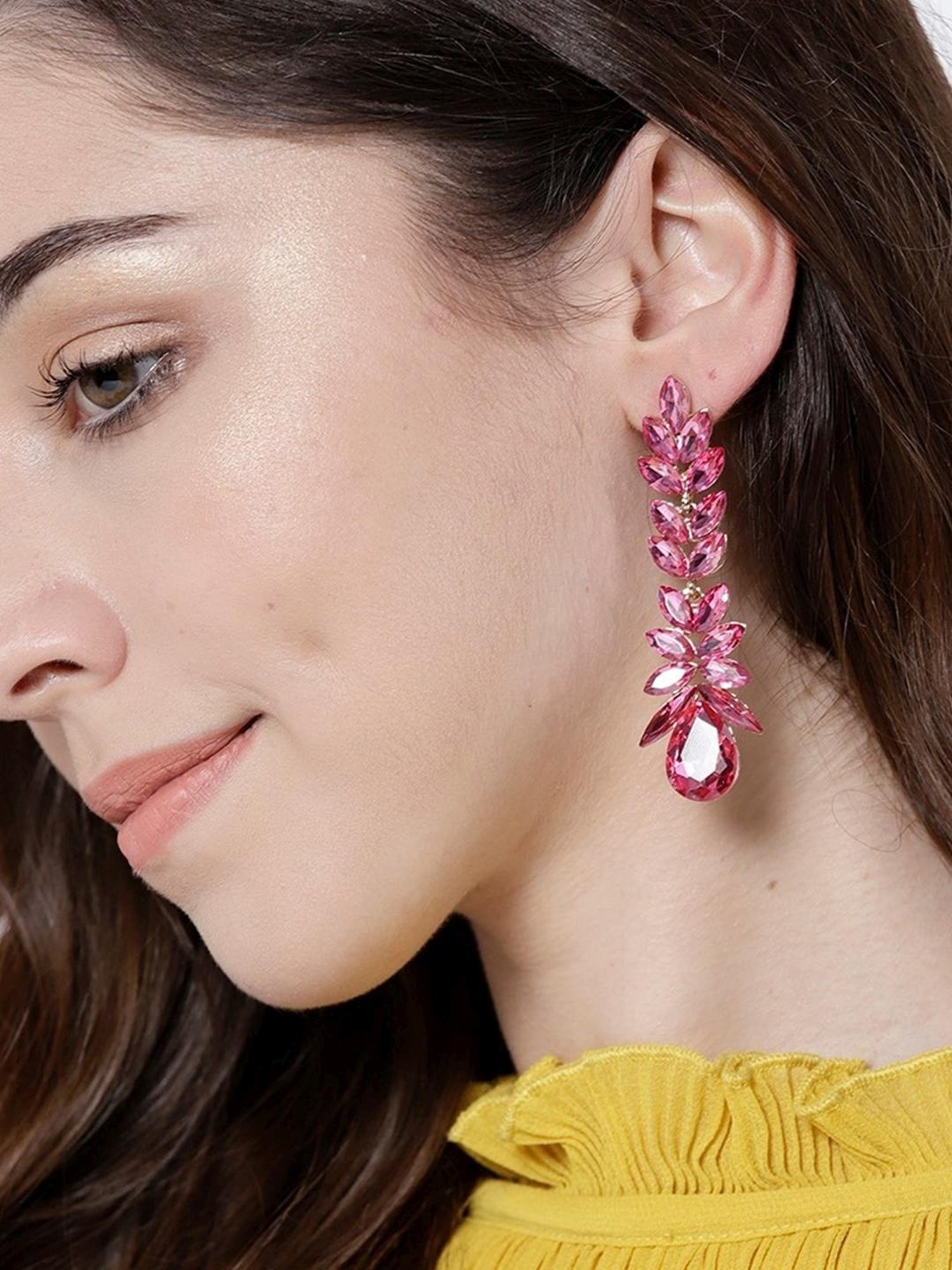 YouBella Pink Gold-Plated Contemporary Dangler Earrings