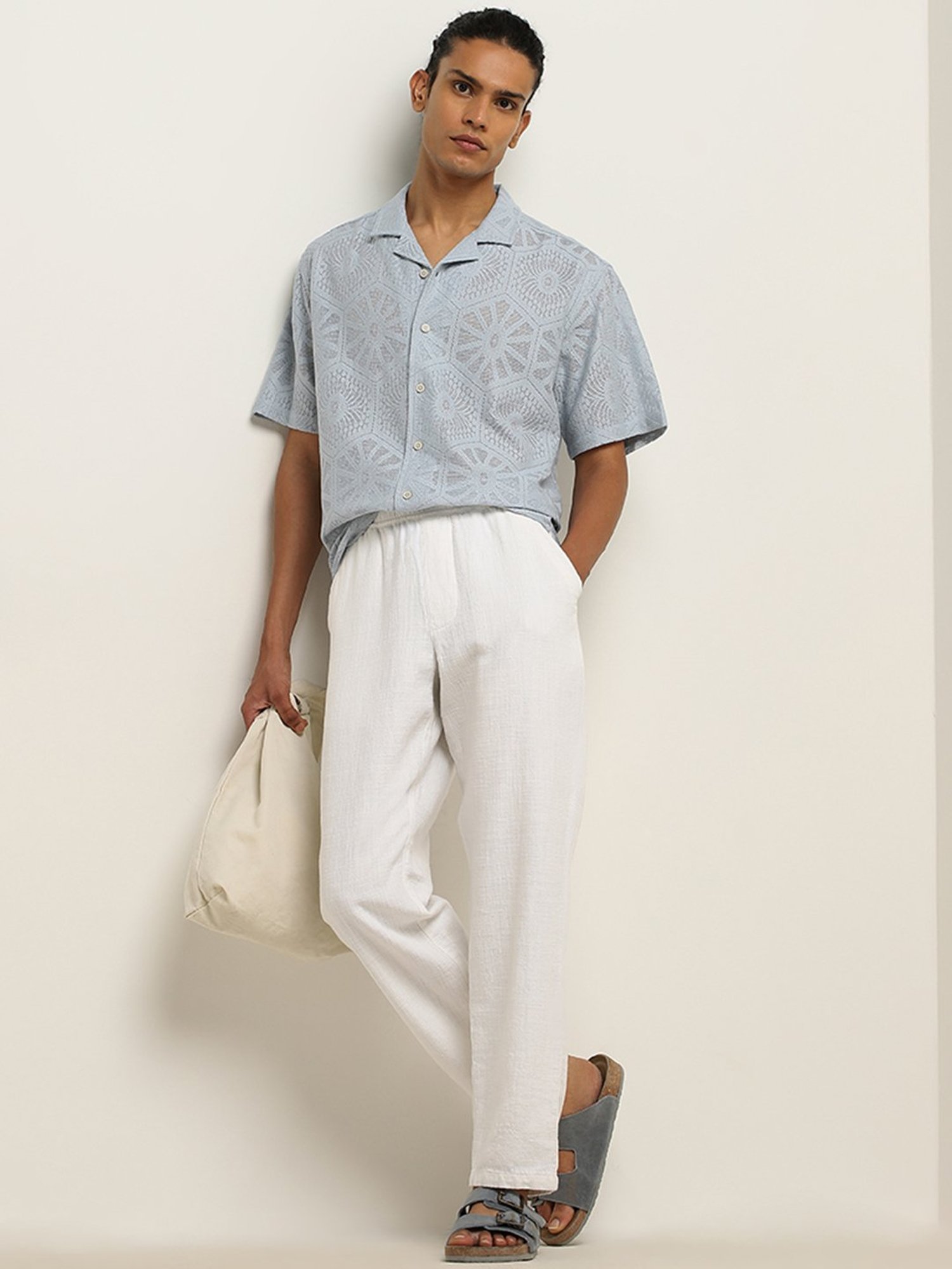 ETA by Westside Light Blue Relaxed-Fit Cotton Blend Shirt