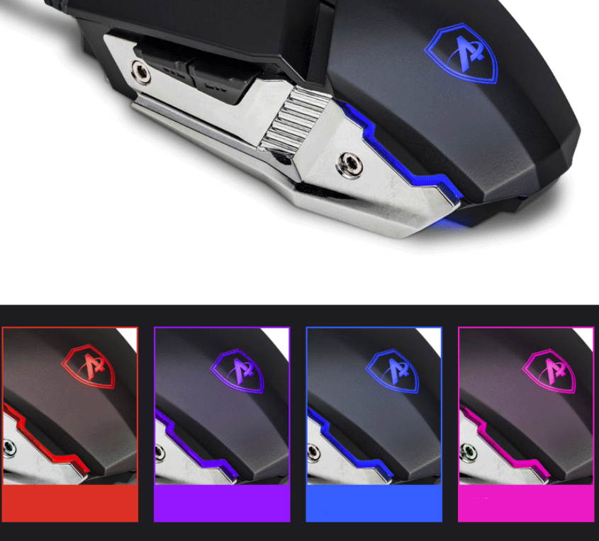 Ajazz AJ110S Ergonomic Design, Cool Exterior USB Wired 3200DPI Gaming Mouse, 4-color Breathing Light, Support PC and Laptop-Black