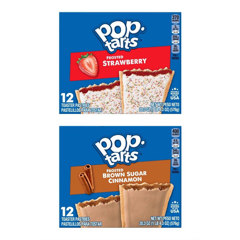 Kellogg's Pop-Tarts Frosted Strawberry & Frosted Brown Sugar Cinnamon Pastries Bundle