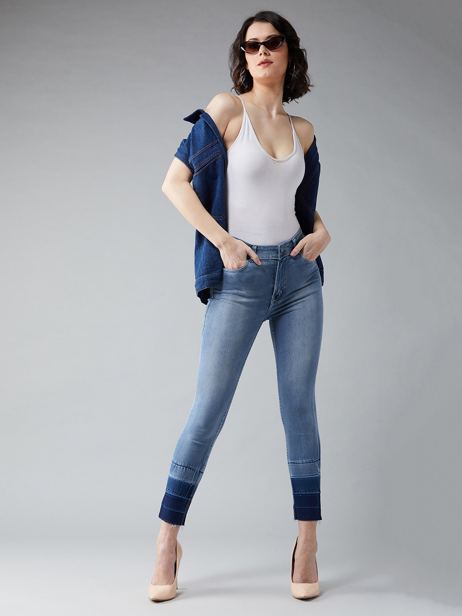 DOLCE CRUDO Blue Denim Skinny Fit High Rise Jeans