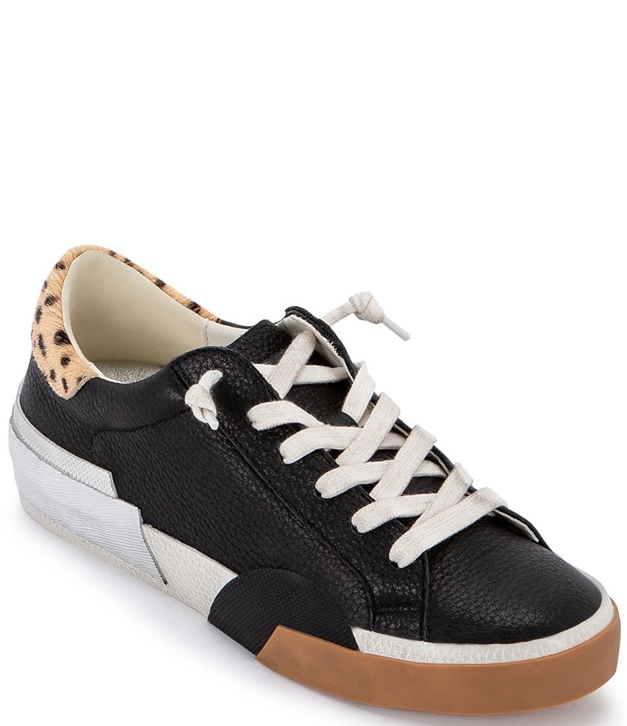 Dolce Vita Zina Leather Leopard Print Calf Hair Accent Sneakers