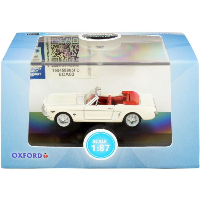 1965 Ford Mustang Convertible Wimbledon White (Goldfinger) with Red Interior 1/87 (HO) Scale Diecast Model Car by Oxford Diecast