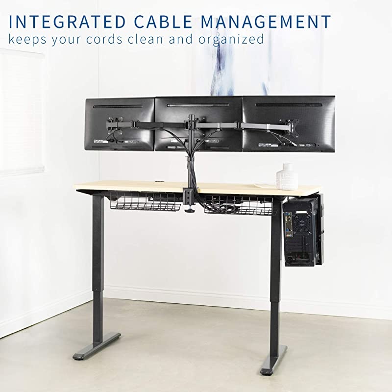 Black Triple Monitor Adjustable Desk Mount Articulating Tri Stand Holds 3 Screens up to 24 inches STANDV003Y