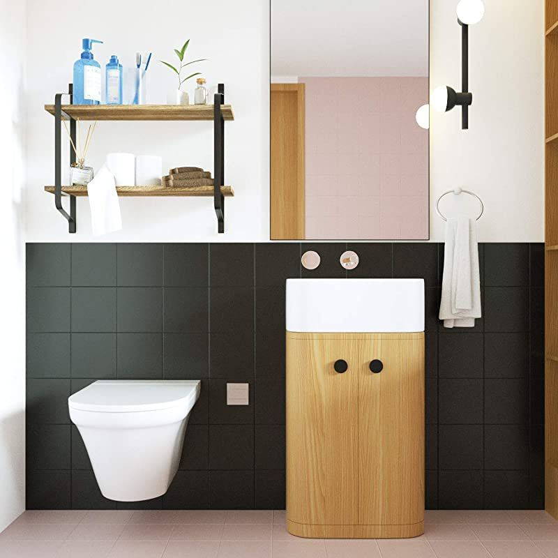 Rustic Floating Shelves Wall Mounted Industrial Wall Shelves for Pantry Living Room Bedroom Kitchen Entryway 2 Tier Wood Storage Shelf Heavy Duty Carbonized Black