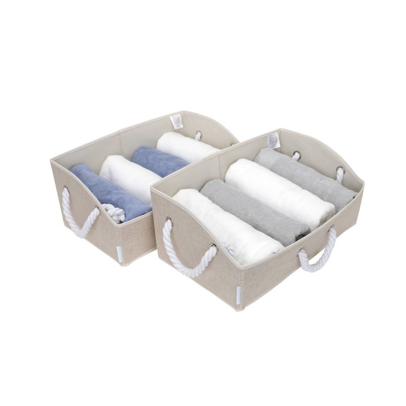 StorageWorks Set of 2 30L Fabric Storage Bins with Cotton Rope Handles and Low Front Wall Beige