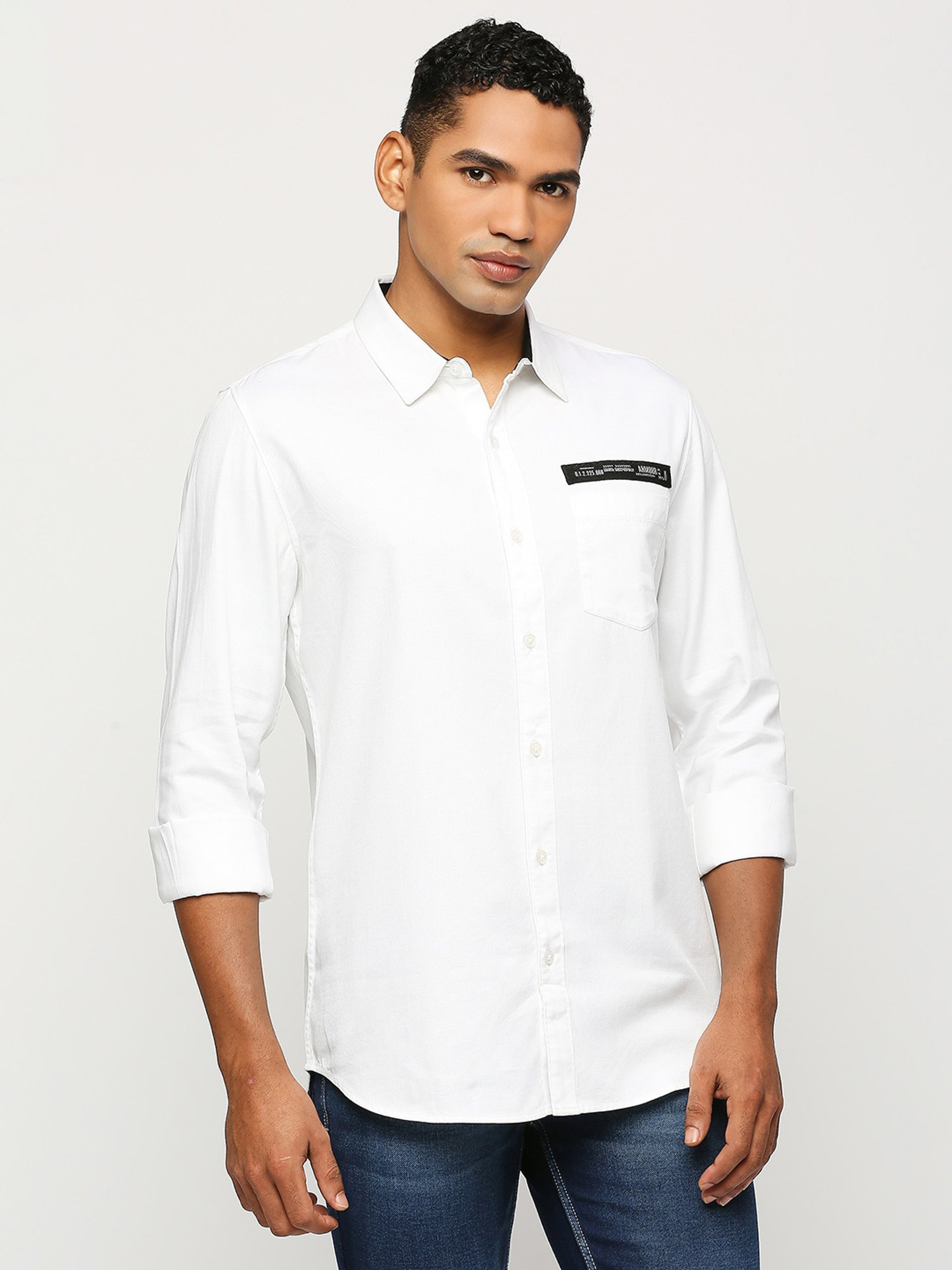 SOLEMIO White Slim Fit Cotton Shirt
