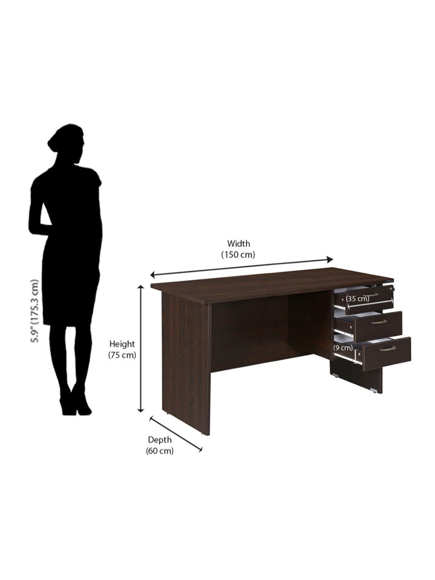 Nilkamal Maximus Black Engineered Wood Office Table with 3 Drawers