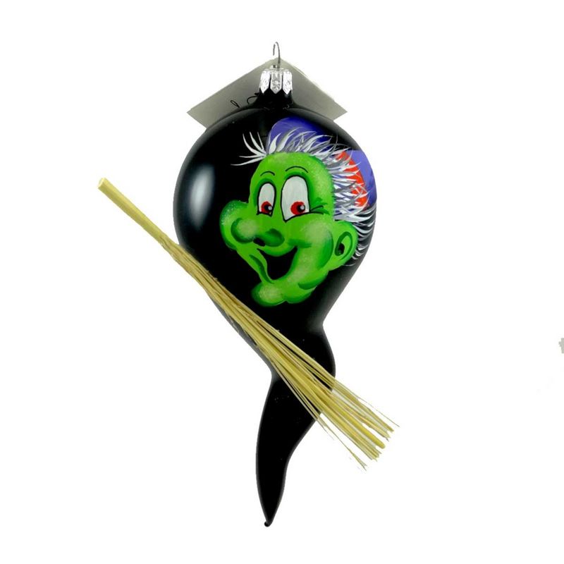 Laved Italian Ornaments Green Faced Witch Ghost Halloween Straw Broom  -  Tree Ornaments