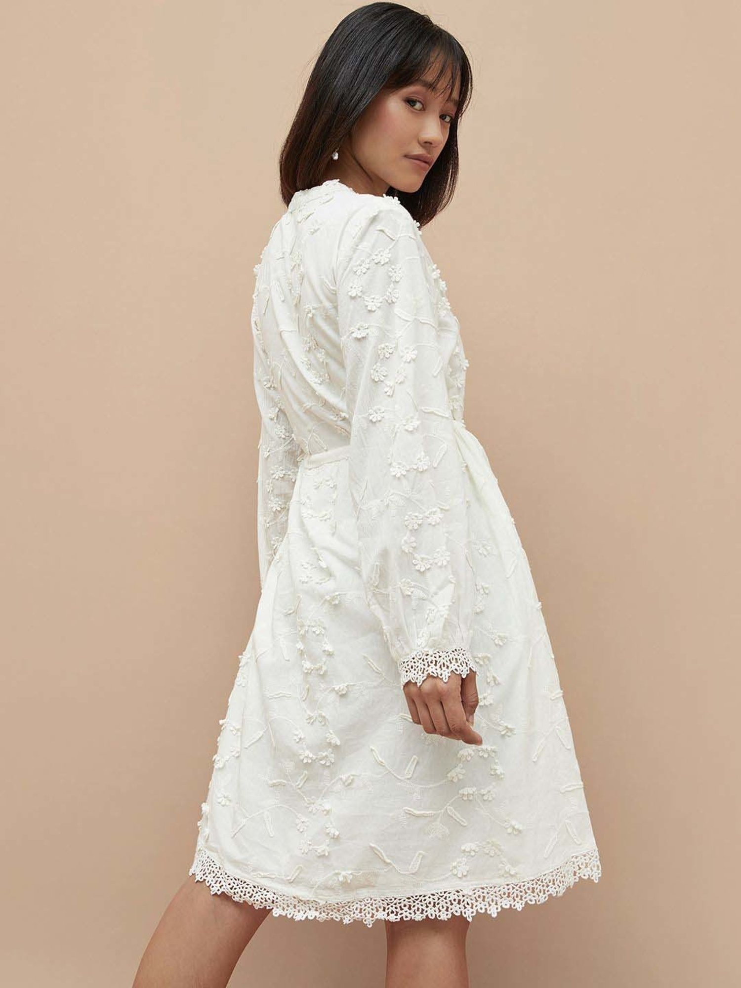 Colour Me by Melange White Cotton Embroidered A-Line Dress