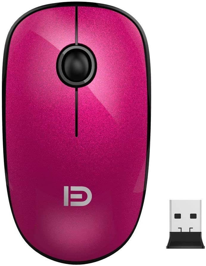 Silent Wireless Mouse FD V8 2.4G Fashion Power Ultrathin Cordless Mouse with Nano Receiver & Battery 1500 DPI Precise Control for Notebook Computer PC Laptop MacBook and Chromebook (Rose Red)