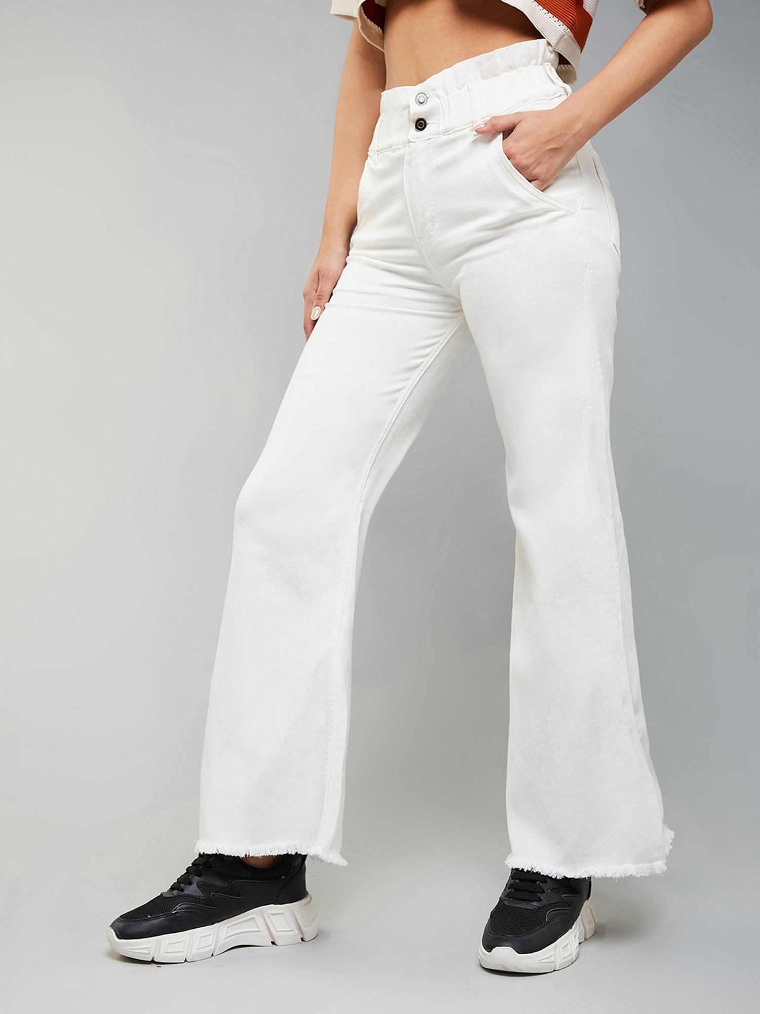 DOLCE CRUDO White High Rise Stretchable Jeans