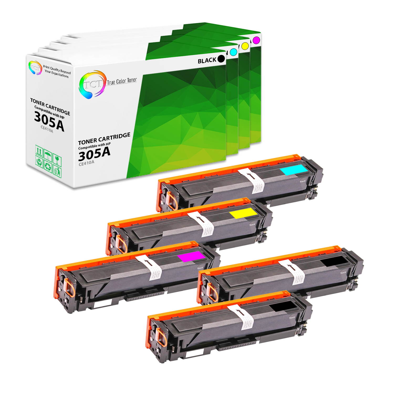 TCT Premium Compatible Toner Cartridge Replacement for HP 305A CE410A CE411A CE412A CE413A works with HP LaserJet Pro M351A M375NW M451 M475 Printers (Black, Cyan, Magenta, Yellow) - 4 Pack