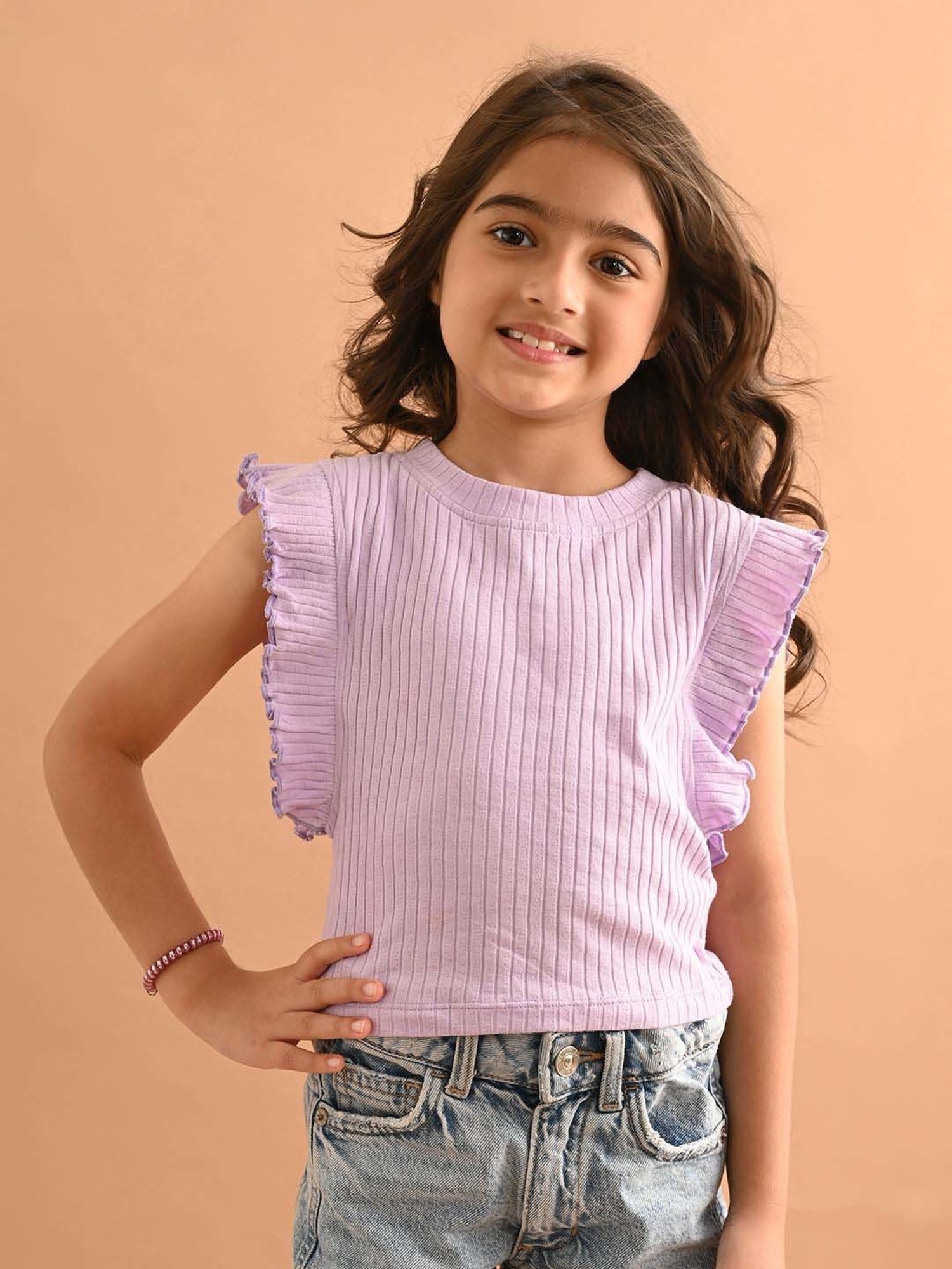 LilPicks Kids Lavender Cotton Regular Fit Top