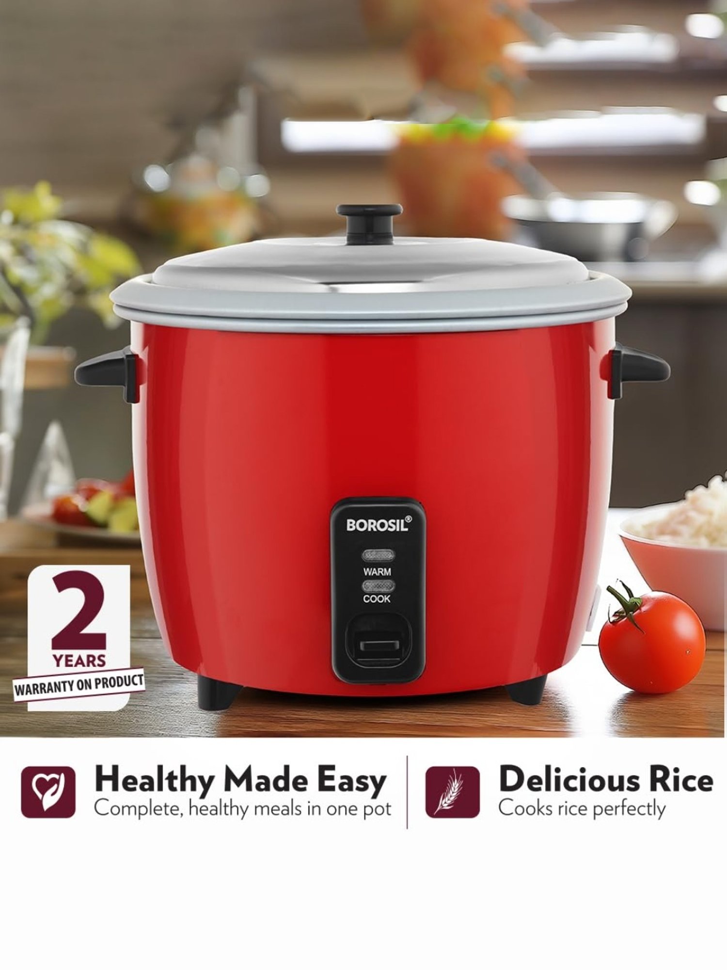 Pigeon Rice Cooker 700W, 1.8L with Single pot & Measuring Cup (Red)