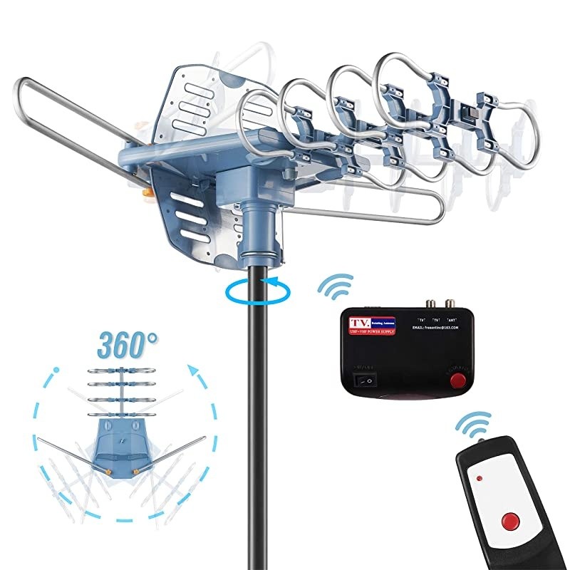 HDTV Antenna Ampilfied Digital Outdoor Antenna4K1080p High Reception40FT RG6 Coaxial Cable150 Miles Range360 Degree Rotation Wireless RemoteSnapOn Installation Support 2 TVS