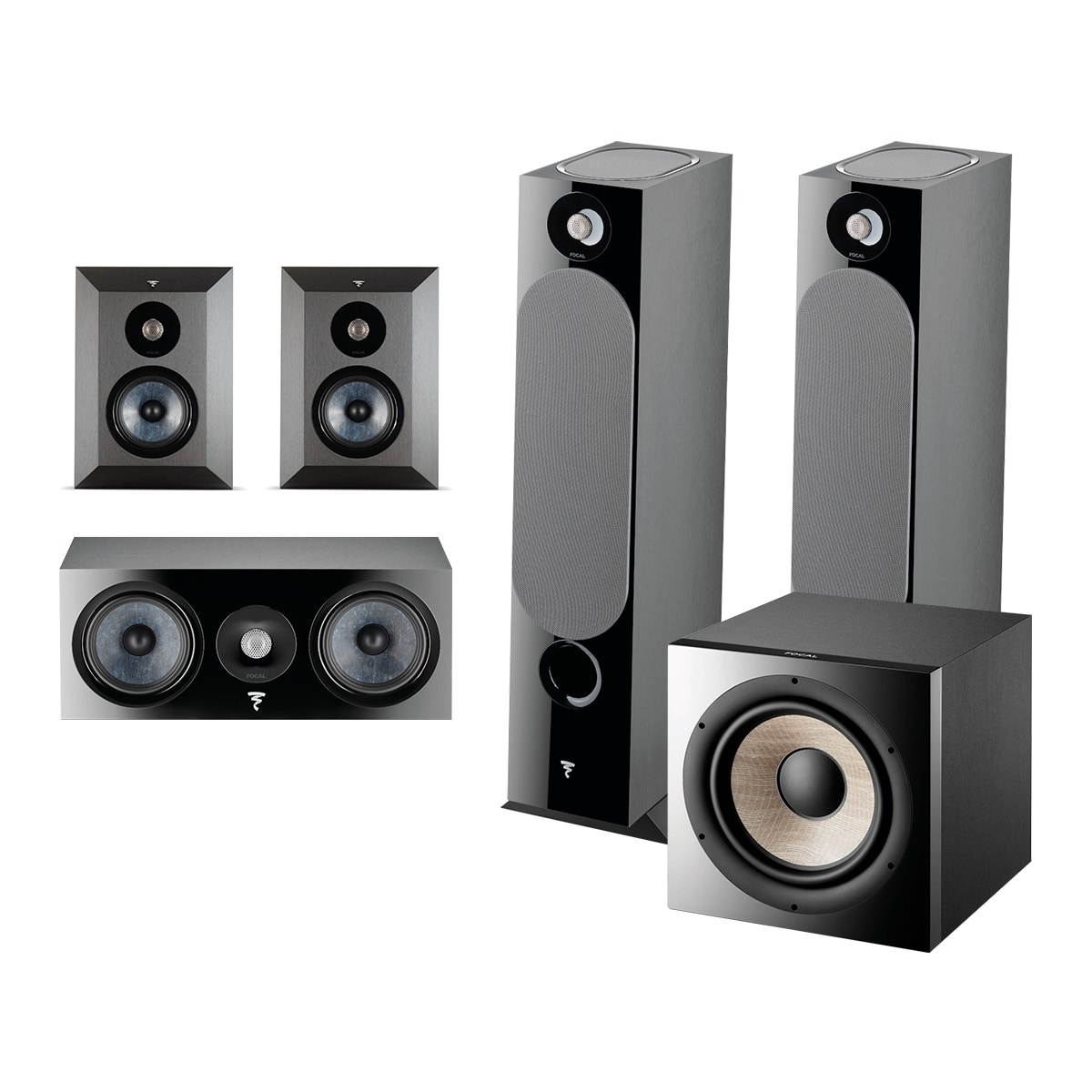 Focal Chora 5.1.2 Surround Sound Speaker Package with Built-In Dolby Atmos Modules and On-Wall Surround Speakers (Black)