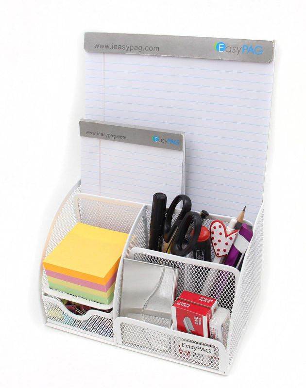 EasyPAG Mesh Desk Organizer 5 Compartments and 1 Slide Drawer,White
