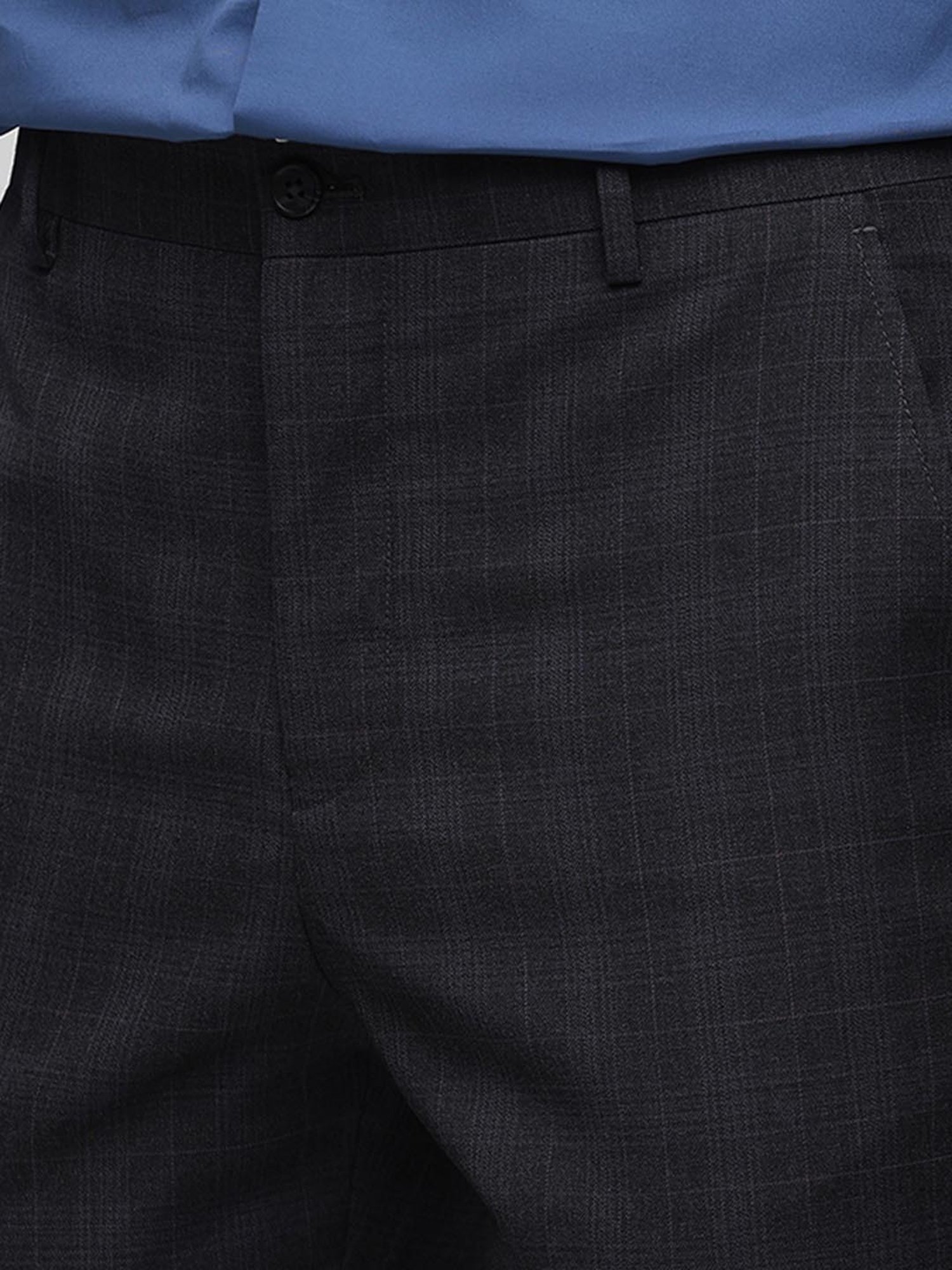 SELECTED HOMME Dark Grey Slim Fit Check Flat Front Trousers
