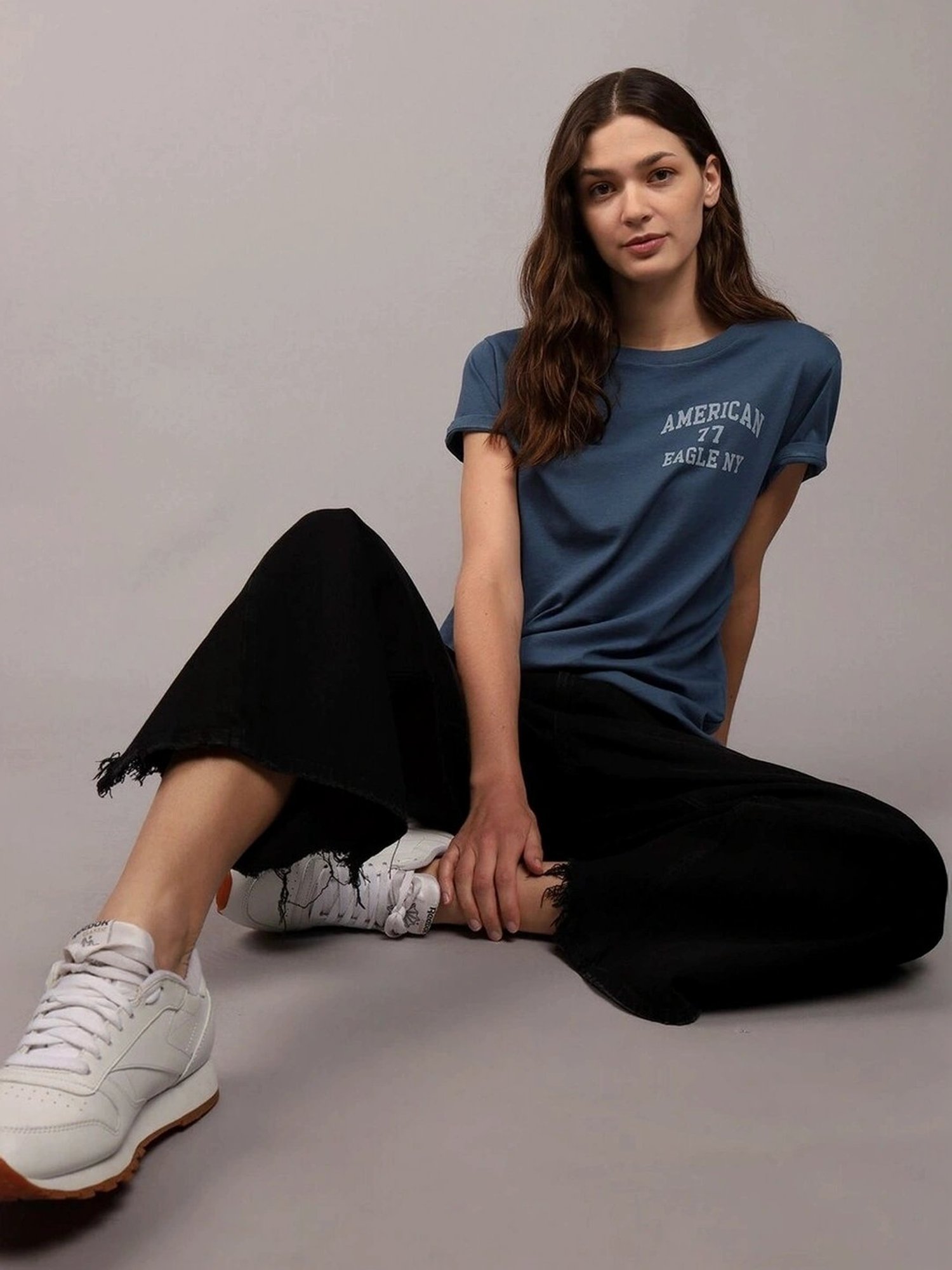 American Eagle Outfitters Blue Cotton Printed T-Shirt