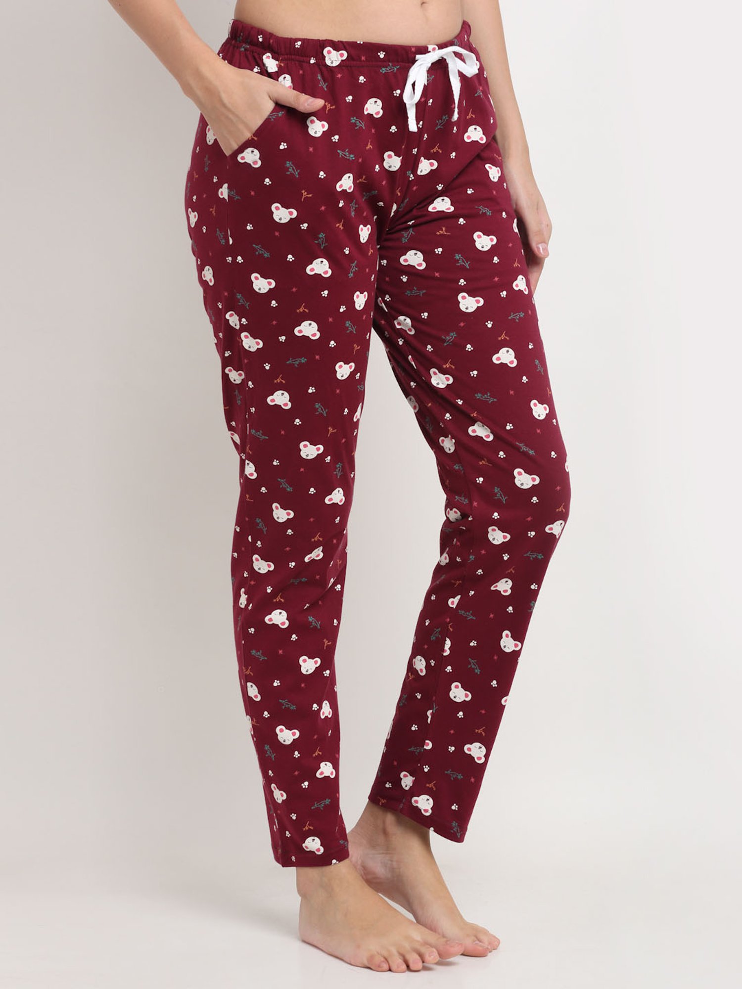 Kanvin Maroon Printed Pyjamas