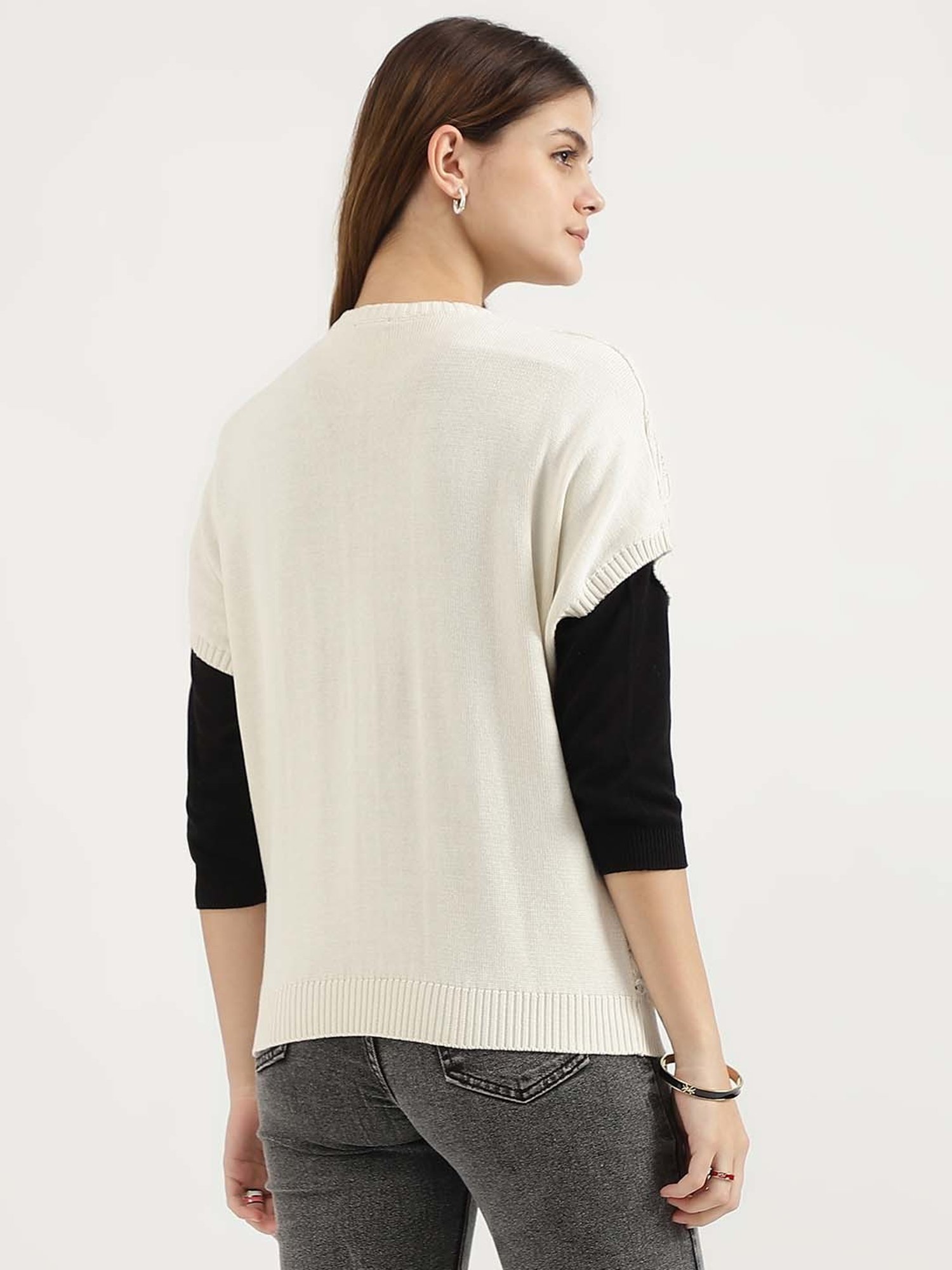 United Colors of Benetton White Cotton Self Pattern Top