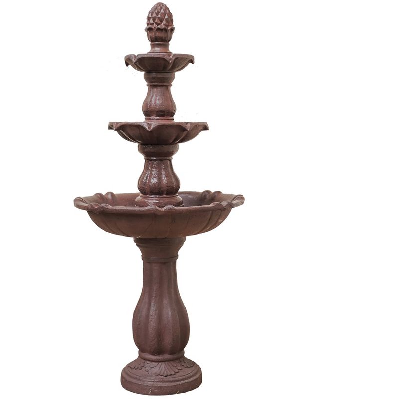 52" 3 Tier Freestanding Plastic Leaf Design Outdoor Birdbath and Birdfeeder Brown - XBrand