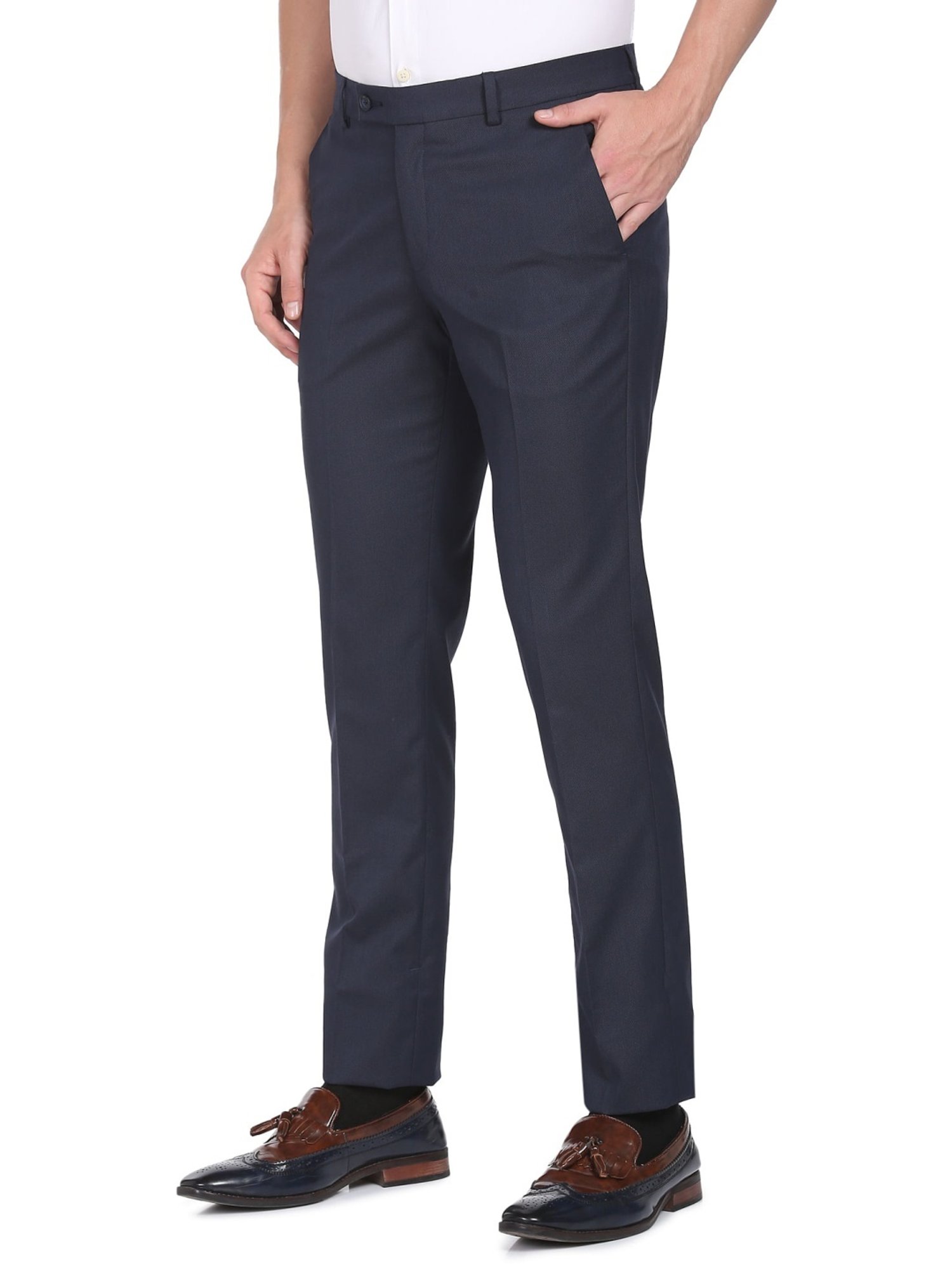 Arrow Navy Regular Fit Self Pattern Trousers