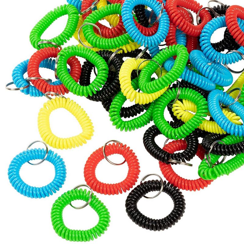 Coil Wristband Keychain - 50-Pack Spring Coil Keychain Bracelet, Flexible Spiral Coil Stretchable Wristband with Key Ring
