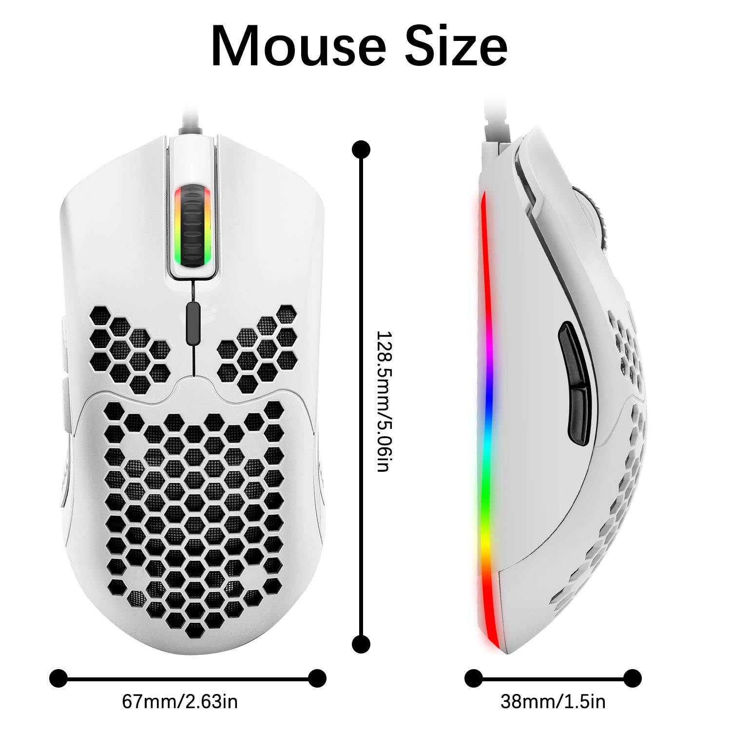 Lightweight Wired Gaming Mouse with 7 Button 26RGB Backlit Programmable Driver PAW3325 12000 DPI Optical Sensor Ultralight Ergonomic 65G Honeycomb Shell Ultraweave Cable for PC Xbox PS4 Gamer
