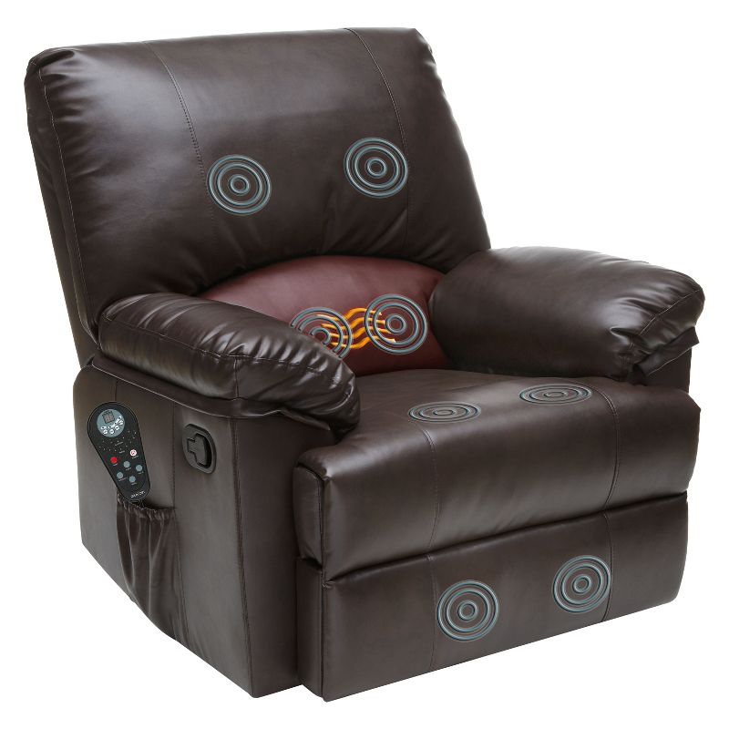 8pc Massage Rocker Recliner Bonded Leather Marbled Brown - Relaxzen