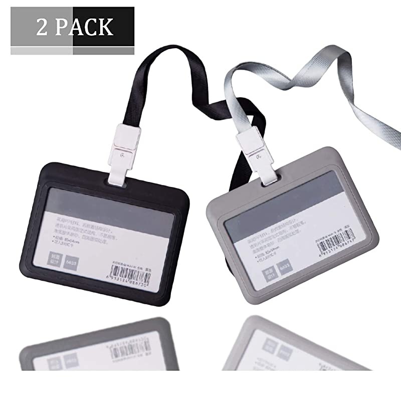 Badge Card Holder, Name Badge Holder with Lanyard, Neck Lanyard Holder for Women Men, Vertical Business Neck Card Holder (2 Pack) (Horizontal 2 Pack)