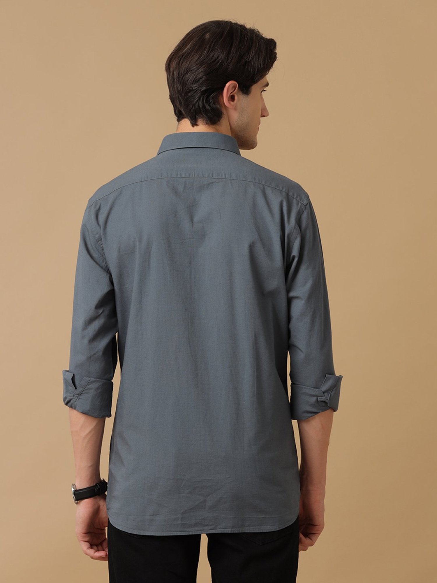 CAVALLO by Linen Club Grey Contemporary Fit Shirt