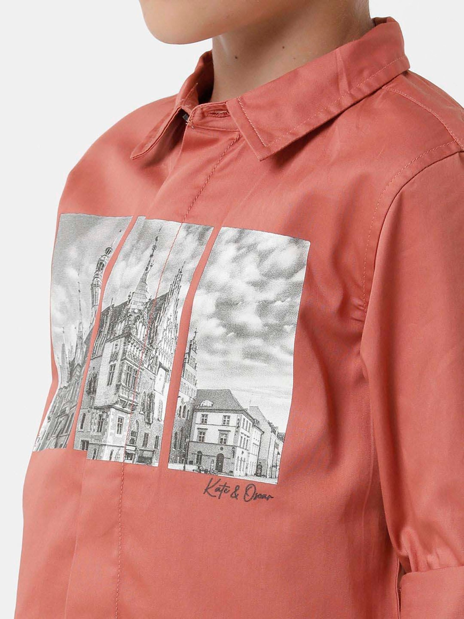 Kate & Oscar Kids Rust Printed Full Sleeves Shirt