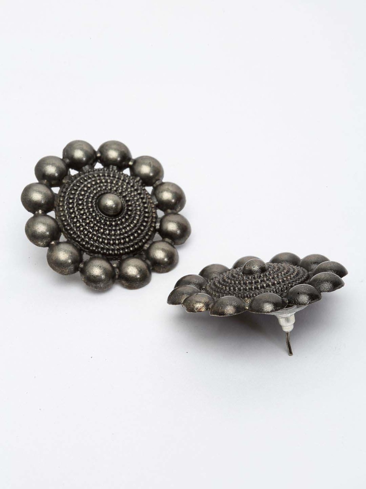 Panash Oxidized Silver-Toned Floral Stud Earrings