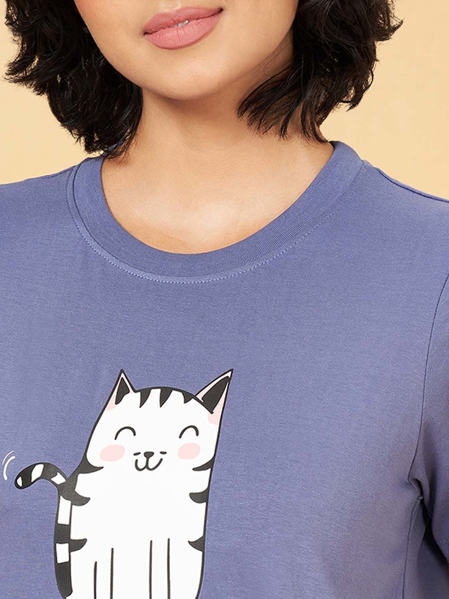 YU by Pantaloons Blue & Black Cotton Printed T-Shirt Pyjamas Set